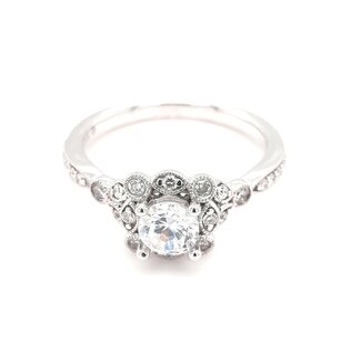 Diamond (0.25 ctw) antique style setting CZ ctr 14k white gold 3.4 gr