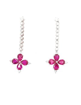 3.00ctw ruby 0.68ctw diamond floral dangle earrings 18k white gold