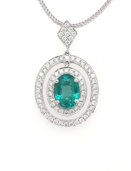 1.04ct emerald 0.50ctw diamond oval pendant, 18k white gold