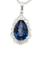 London blue topaz (2.25ctw) & diamond (0.15cw)  pear shape necklace, 14k white gold