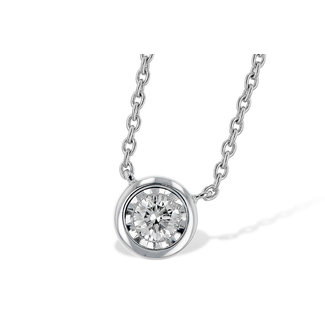 Single diamond bezel set pendant, 14k white gold