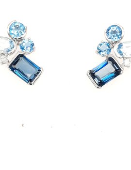 London blue topaz & blue topaz (4.15ctw) & diamond (0.04ctw) earrings, 14k white gold
