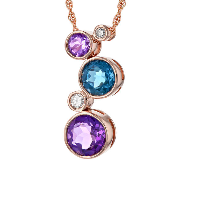 Multi-gem (2.18ctw) & diamond (0.10ctw)necklace, 14k rose gold