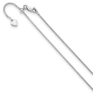22" adjustable box sterling silver rhodium chain, 1.1mm