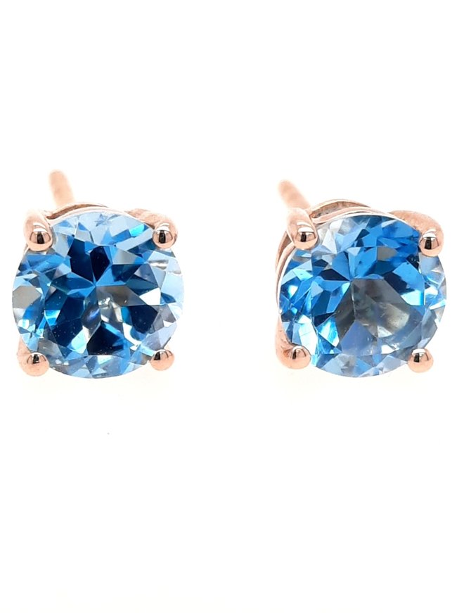 Swiss blue topaz (1.86 ctw) round stud earrings 18k rose gold