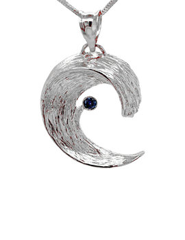 TQ original blue diamond (0.25ct) wave pendant, 14k white gold