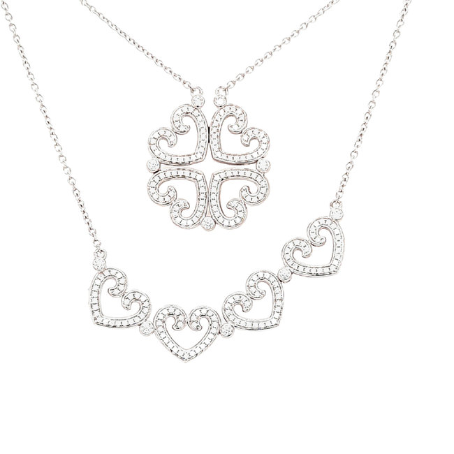 Four Love Hearts Pendant Necklace rose Diamond Leaf Clover Heart Neckl –  SayToLove