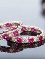 Ruby (1.83ctw) & diamond (1.5ctw) inside outside hoop earrings 14k white gold