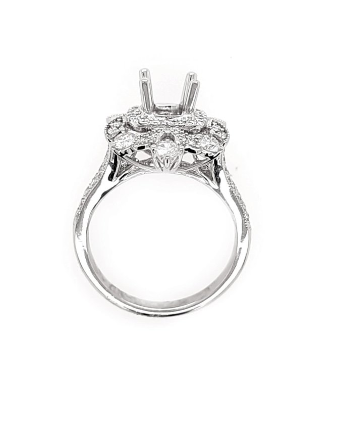 Diamond (1.01 ctw) floral halo bridal setting, 14k white gold