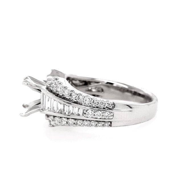 Diamond (0.95ctw) baguette/round bridal setting, 14k white gold 6.1 gr