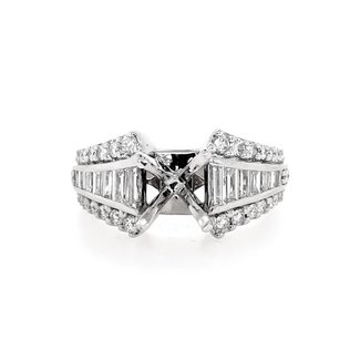 Diamond (0.95ctw) baguette/round bridal setting, 14k white gold 6.1 gr