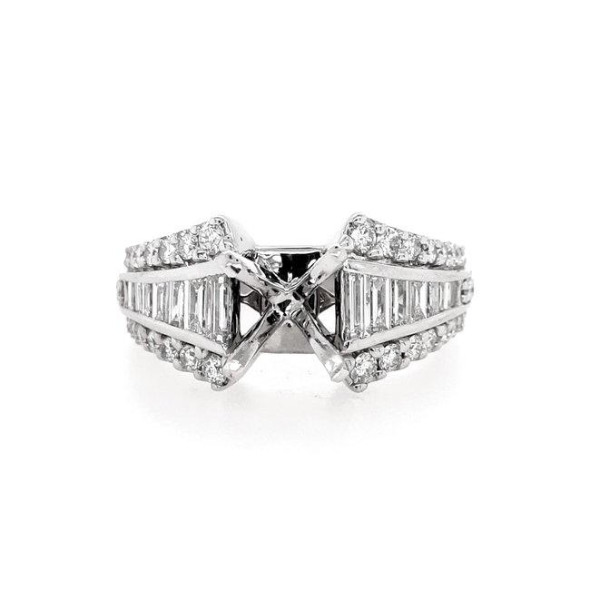 Diamond (0.95ctw) baguette/round bridal setting, 14k white gold 6.1 gr