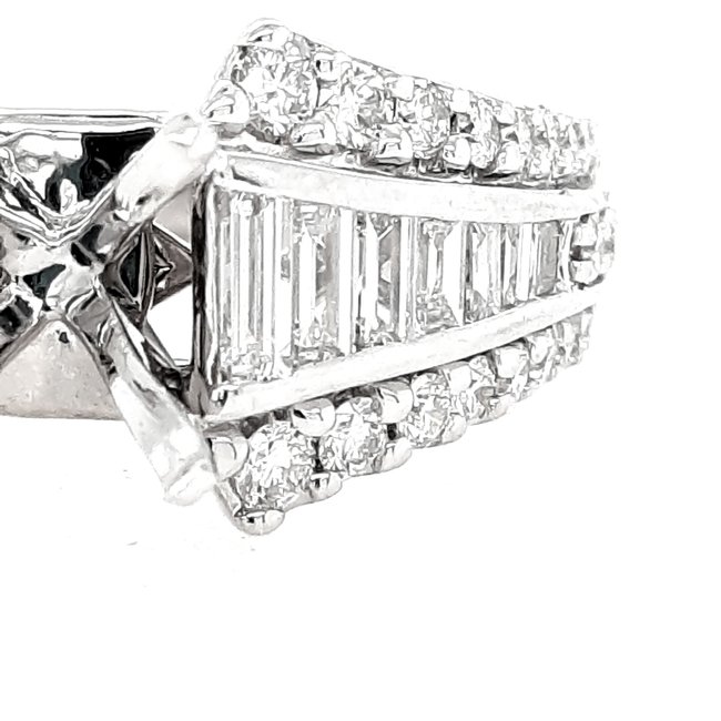 Diamond (0.95ctw) baguette/round bridal setting, 14k white gold 6.1 gr