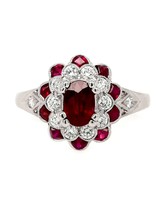 Ruby and Diamond Vintage Petal Ring, 18k white gold