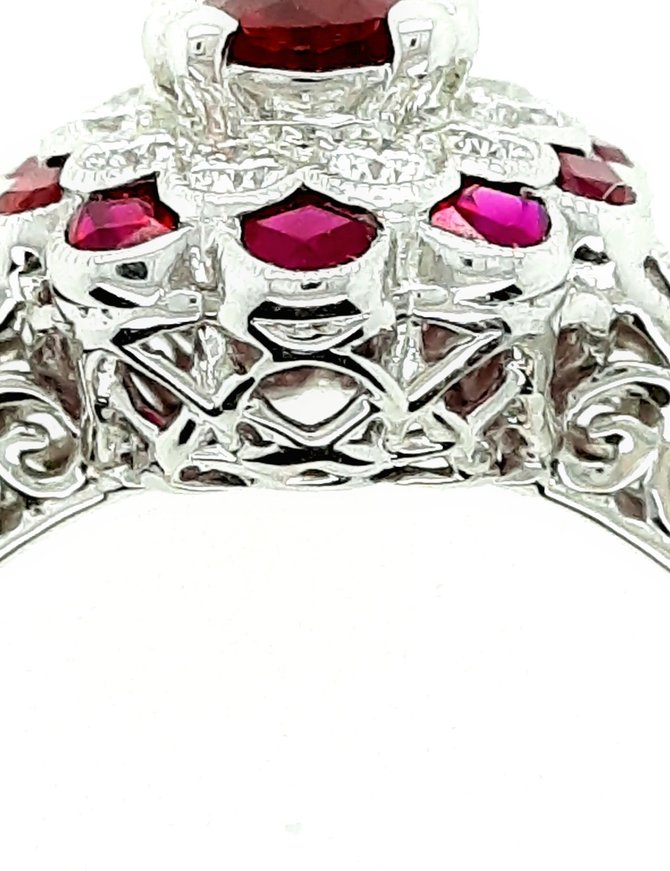 Ruby and Diamond Vintage Petal Ring, 18k white gold