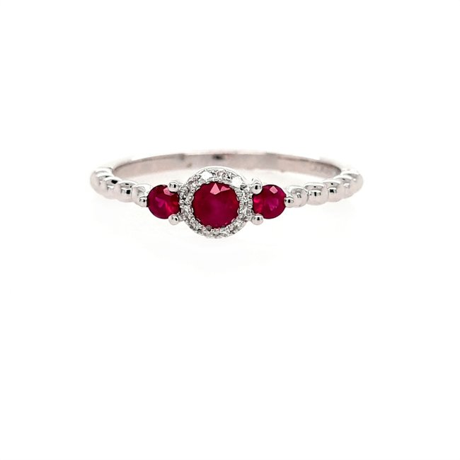 Three Round Dainty Ruby - Diamond Ring