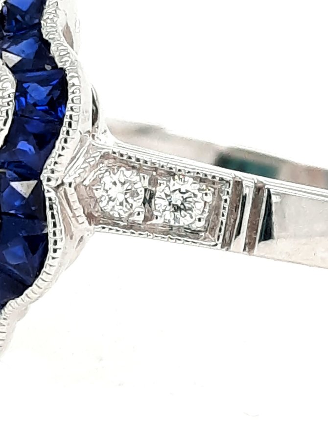 Floral Halo Sapphire and Diamond Ring, 18k White Gold
