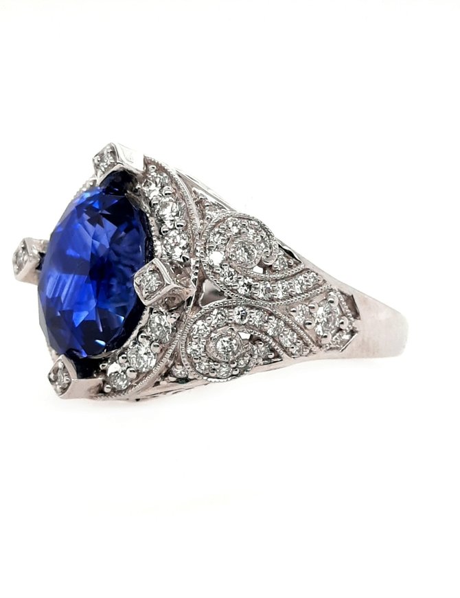 TQ Original Ceylon Sapphire (7.31 ct) & Diamond (1.0 ctw) ring, 14k White Gold