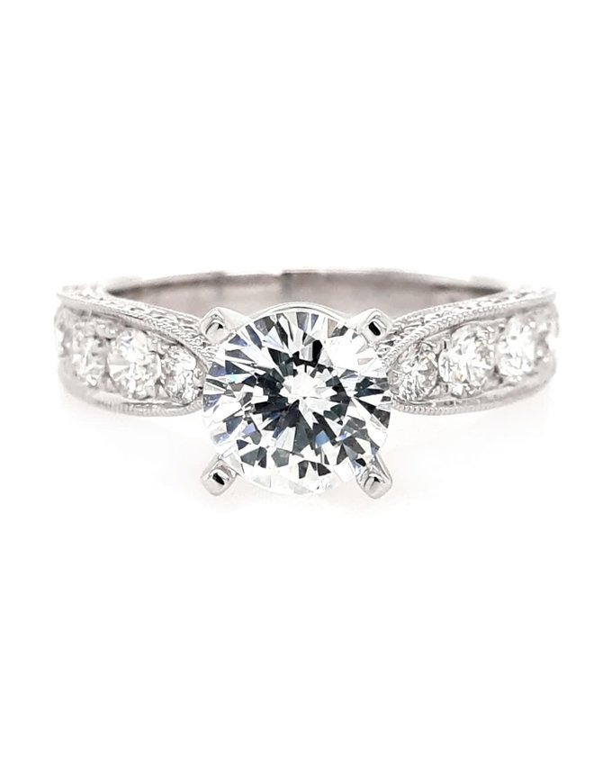Diamond (1.09 ctw) channel set setting, 14k white gold, shown with a cz, center stone not included
