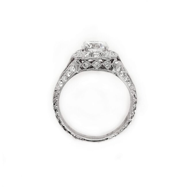 Diamond (0.46 ctw) hand engraved halo setting CZ ctr 14k white gold 3.2  gr
