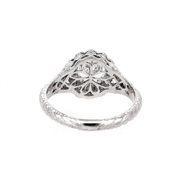 Diamond (0.46 ctw) hand engraved halo setting CZ ctr 14k white gold 3.2  gr