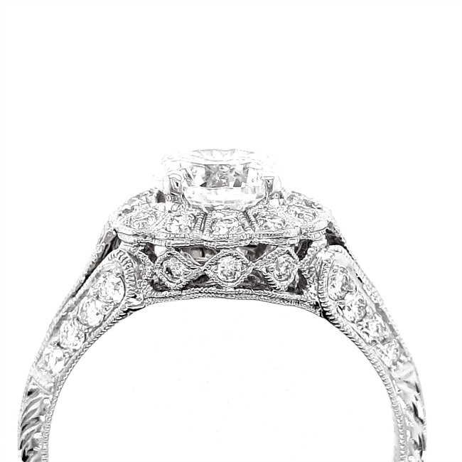 Diamond (0.46 ctw) hand engraved halo setting CZ ctr 14k white gold 3.2  gr