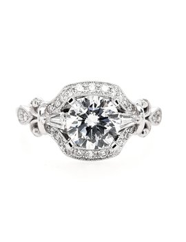 Diamond (0.30 ctw) antique halo engagement setting, 14k white gold,