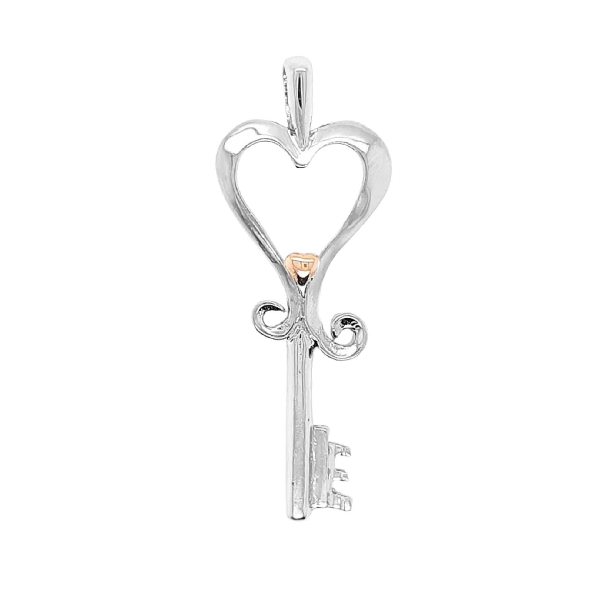 Tiny Sterling Silver Heart Key Charm Necklace