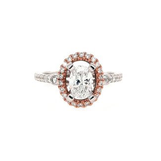 Diamond (0.39 ctw) oval halo setting, 14k rose/white gold