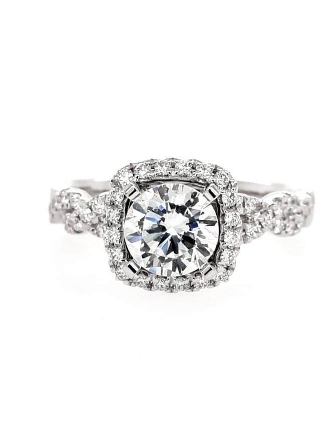 Diamond (0.30 ctw) halo with twist setting, 14k white gold, center stone not included