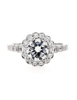 Diamond (0.22 ctw) scalloped halo setting, 18k white gold, shown with a cz, center stone not included