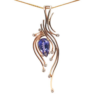 TQ Original Pear tanzanite & diamond pendant, 14k yellow gold