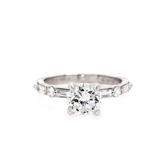 Round & baguette diamond (1/3 ctw) engagement setting, 14k white gold
