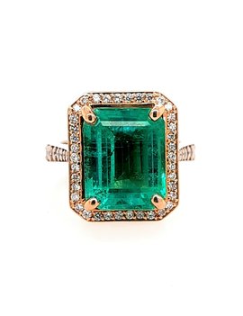 5.00ct emerald, 0.63ctw diamond emerald cut ring,