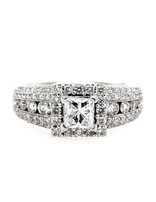 Diamond (1.00 ctw) halo engagment ring & wedding band set, 14k white gold