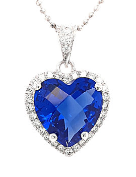 Blue Obsidian & CZ platinum plated sterling silver necklace