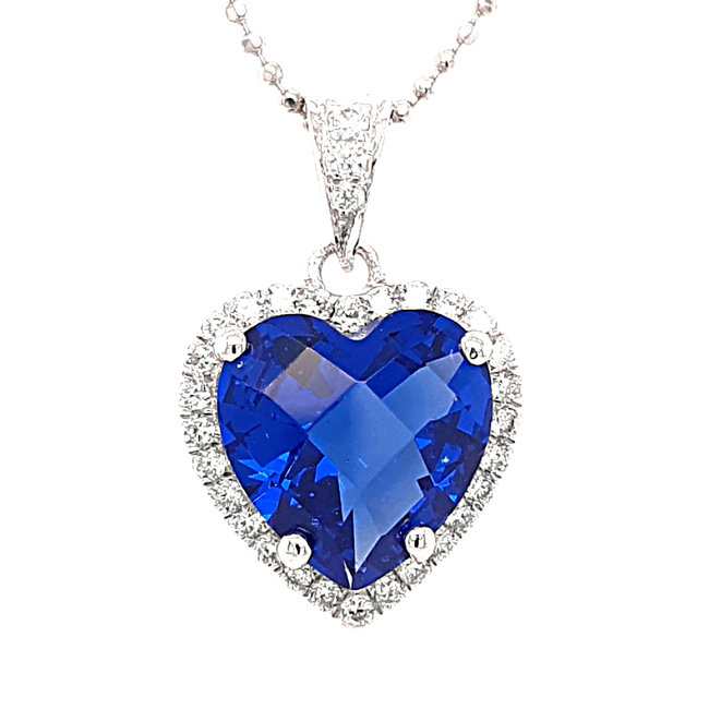 Blue Obsidian & CZ platinum plated sterling silver necklace