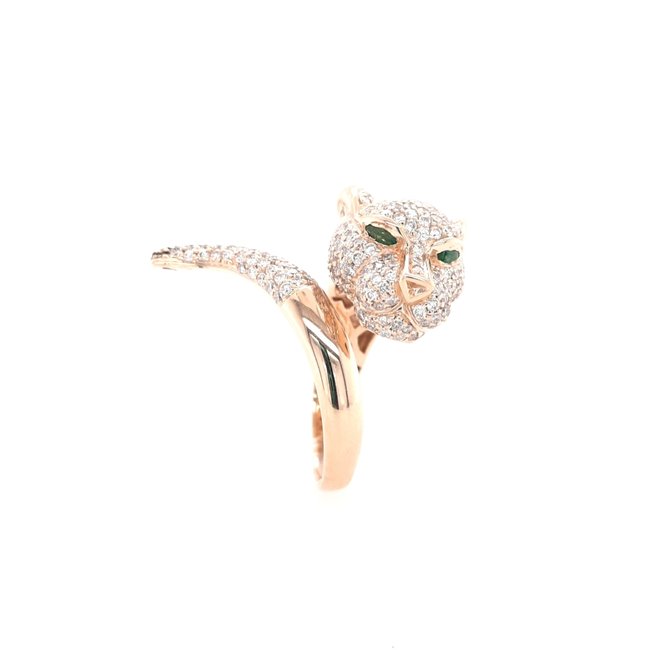 Diamond & Emerald Panther ring 14k yellow gold