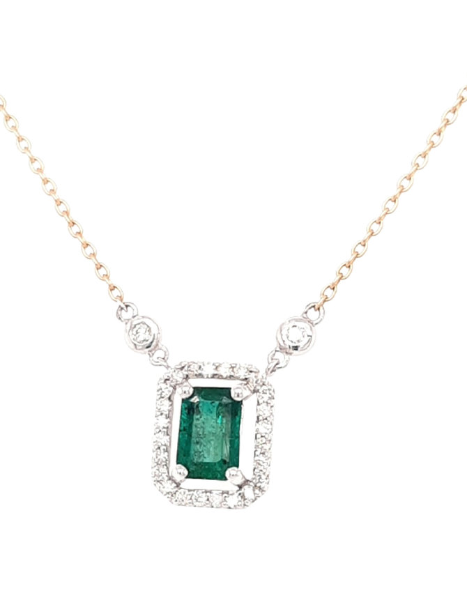 CL Emerald (0.86ct) & diamond (0.26ctw) necklace 14k yellow gold