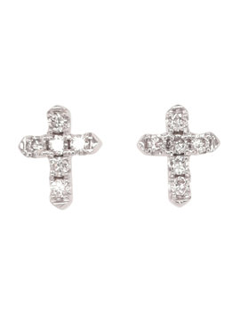 Diamond petite cross earrings 14k white gold