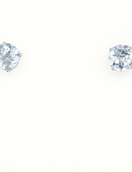 Aquamarine (1.40 ctw) round stud earrings 14k white gold 0.9 gr