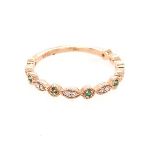 Diamond & Emerald Mil grain band 14k yellow gold