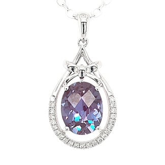 Lab grown alexandrite & diamond pendant 14k white gold