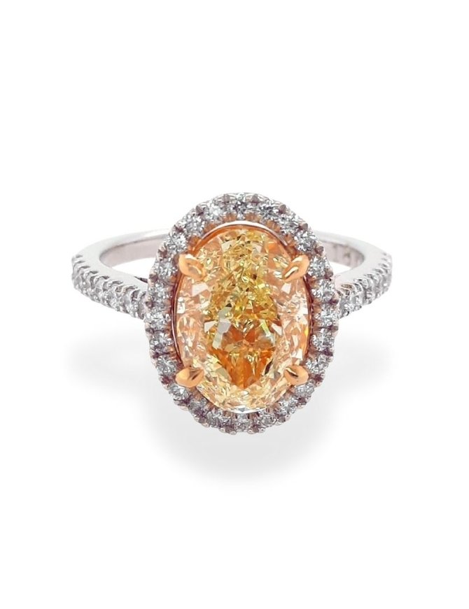 Stunning Yellow Diamond & White Diamond Halo Ring 18k white  gold