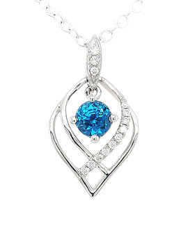 Blue zircon  & diamond  pendant 14k white gold 1.3 gr