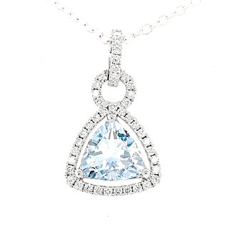 Aquamarine  & diamond trillian pendant 14k white gold