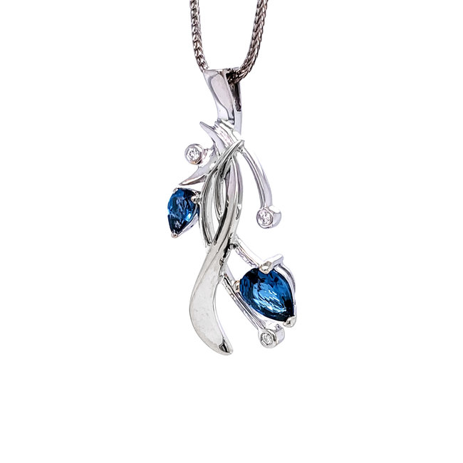 TQ Original london blue topaz & diamond "Embrace" pendant, 14k white gold