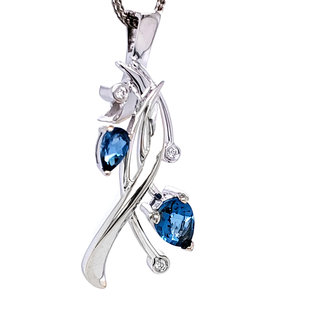 TQ Original london blue topaz & diamond pendant, 14k white gold