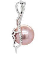 Pink pearl (12mm) & diamond (0.12 ctw) pendant 14k white gold