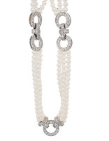 Estate diamond accented 3 strand pearl necklace 18k white gold